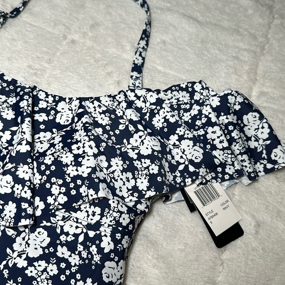 Island Escape Bliss Printed La Flor Ruffled Off-the-Shoulder Tankini Top 6 NEW - Picture 12 of 16